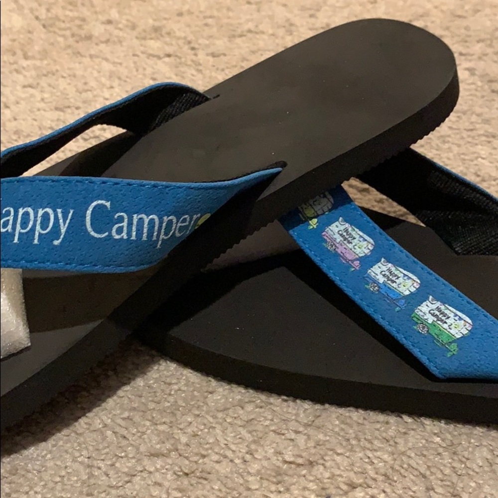 Happy camper flip flops